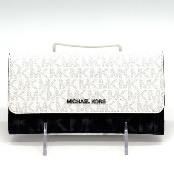 Michael Kors Jet Set Large Signature Logo TriFold Wallet Optic White Multi - Picture 2 of 10